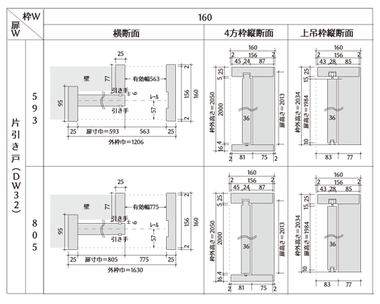 枠巾160　片引き戸