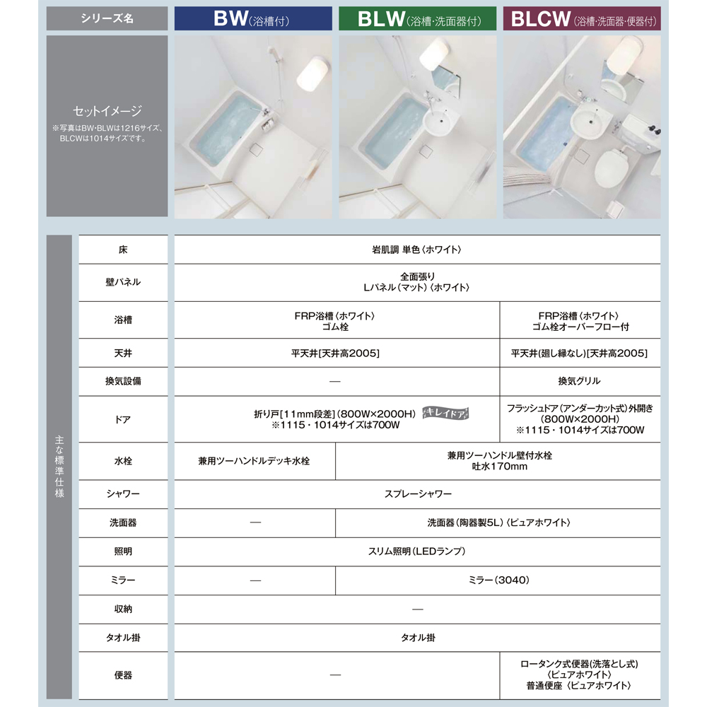 LIXIL BWシリーズ BW Eタイプ（浴槽付き） 1115サイズ 標準仕様 一般地