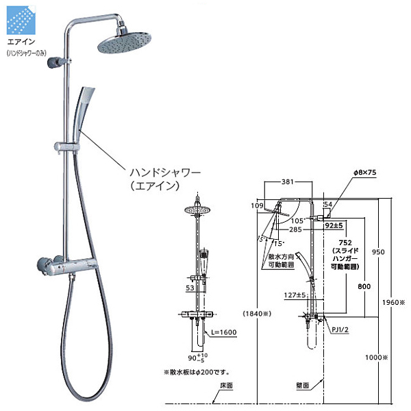 TOTO 浴室用水栓金具 シャワーバー ベーシックプラスシリーズ TMWB95ECR 壁付サーモスタット混合水栓（シャワーバー）
