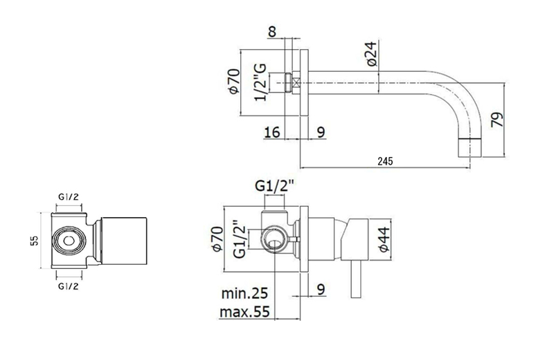 シングルレバー壁付け混合水栓 水栓金具 PAFFONI STICK SK006CR L=175mm クローム リフォーム - 1