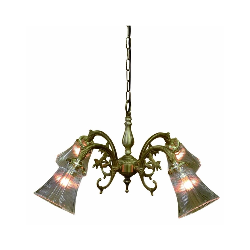 4灯シャンデリア ガラスシェード ブロンズ