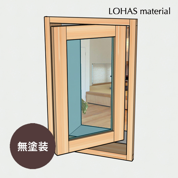 LOHAS material （ロハスマテリアル） 室内通風窓　インテリアウィンドウ　縦軸回転窓　パイン　無塗装　W400×H600mm　プレハング込