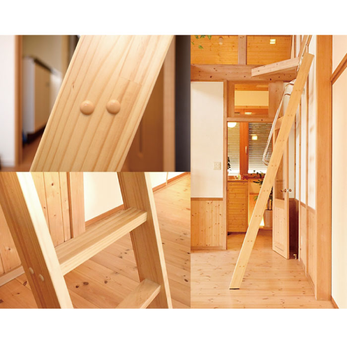 ロフトはしご カスタムラダー 木製ロフトはしご 正面手すり仕様 クリア塗装 金具セット 11段