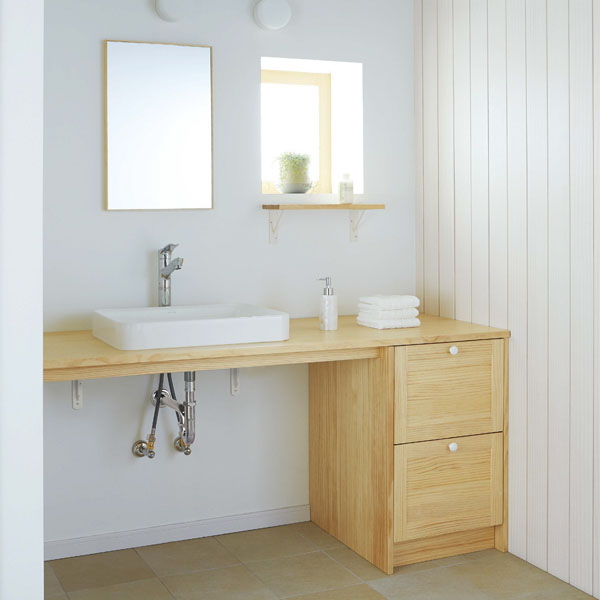 Woodone ウッドワン 洗面化粧台 無垢の木の洗面台 間口1685mm ボウル位置片寄せ仕様 ニュージーパイン糸面 幕板付 カウンター Wa 005