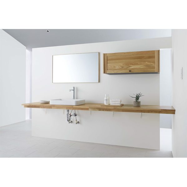 Woodone ウッドワン 洗面化粧台 無垢の木の洗面台 間口2700mm オーク糸面 幕板付 カウンター Wa 002